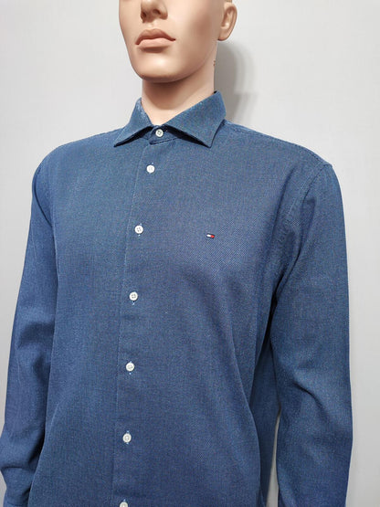 Vintage Tommy Hilfiger Polka Dot Long Sleeve Shirt Navy Blue Men's Size XL