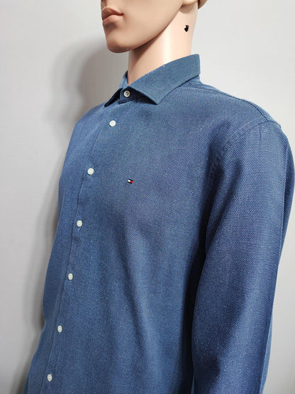 Vintage Tommy Hilfiger Polka Dot Long Sleeve Shirt Navy Blue Men's Size XL