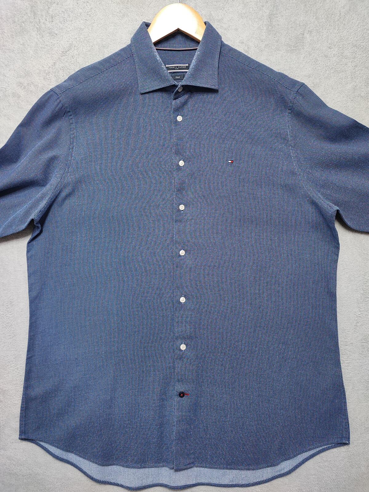 Vintage Tommy Hilfiger Polka Dot Long Sleeve Shirt Navy Blue Men's Size XL