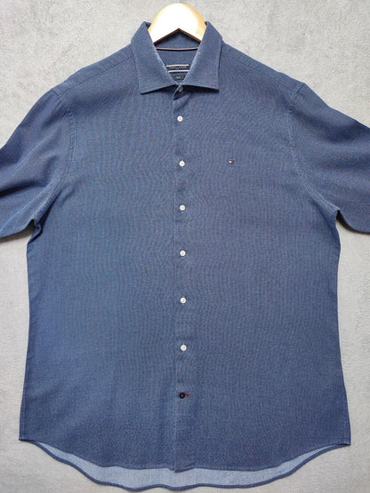 Vintage Tommy Hilfiger Polka Dot Long Sleeve Shirt Navy Blue Men's Size XL