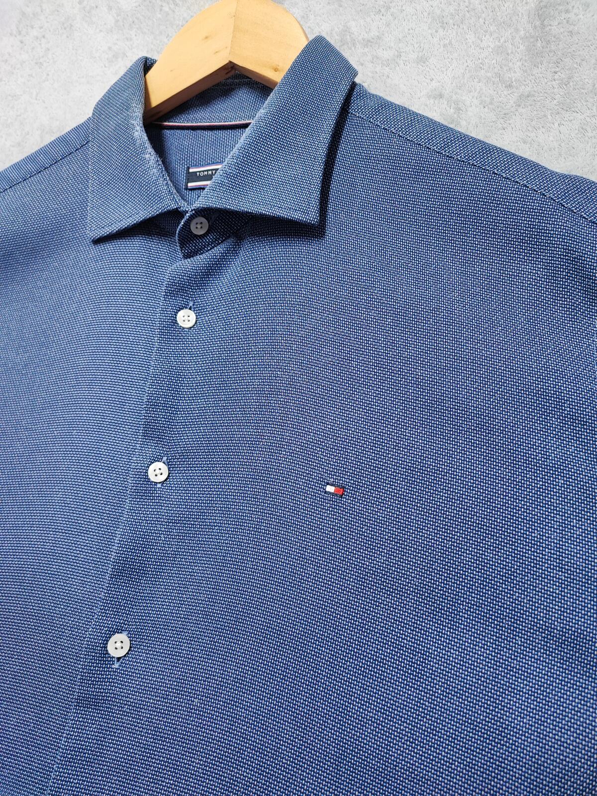 Vintage Tommy Hilfiger Polka Dot Long Sleeve Shirt Navy Blue Men's Size XL