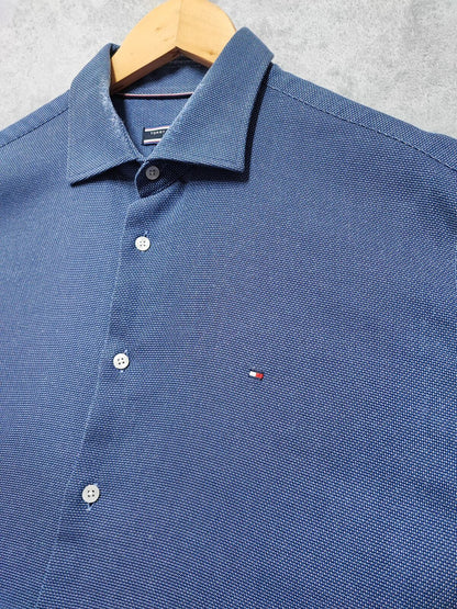 Vintage Tommy Hilfiger Polka Dot Long Sleeve Shirt Navy Blue Men's Size XL