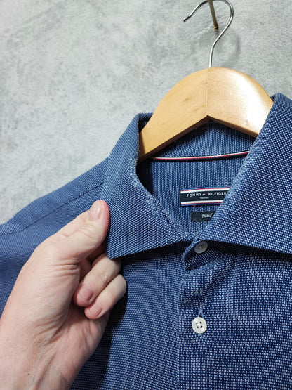 Vintage Tommy Hilfiger Polka Dot Long Sleeve Shirt Navy Blue Men's Size XL