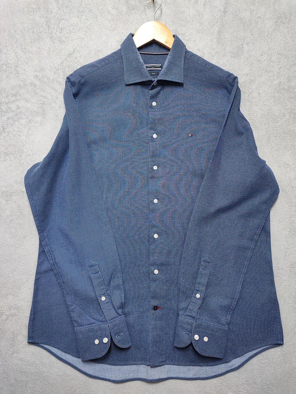 Vintage Tommy Hilfiger Polka Dot Long Sleeve Shirt Navy Blue Men's Size XL