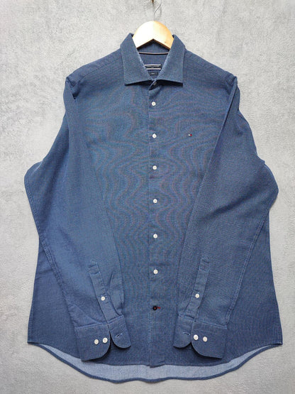 Vintage Tommy Hilfiger Polka Dot Long Sleeve Shirt Navy Blue Men's Size XL
