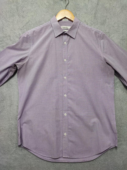 Vintage Calvin Klein Checked Long Sleeve Shirt Lilac Purple Men's Size Medium M