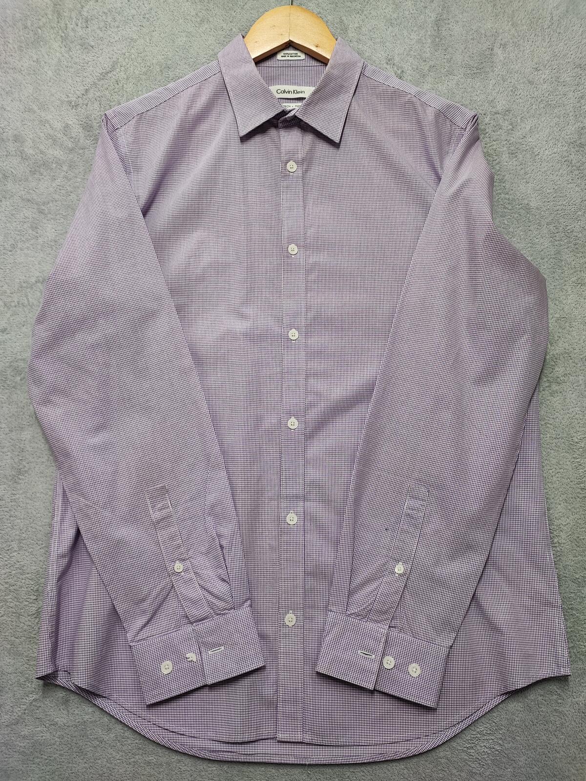 Vintage Calvin Klein Checked Long Sleeve Shirt Lilac Purple Men's Size Medium M