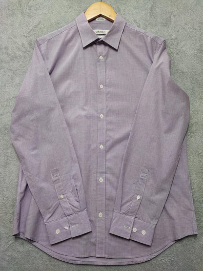 Vintage Calvin Klein Checked Long Sleeve Shirt Lilac Purple Men's Size Medium M