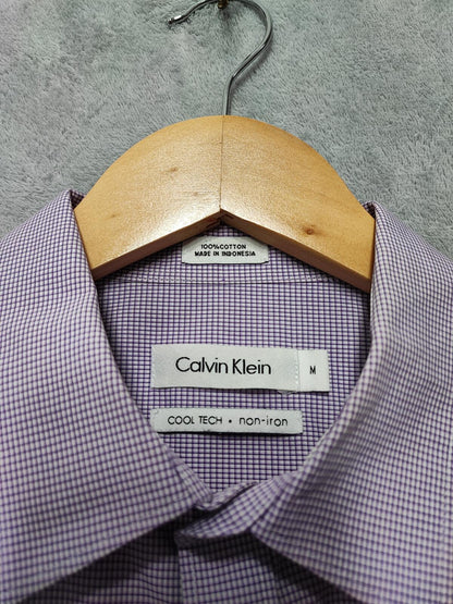 Vintage Calvin Klein Checked Long Sleeve Shirt Lilac Purple Men's Size Medium M