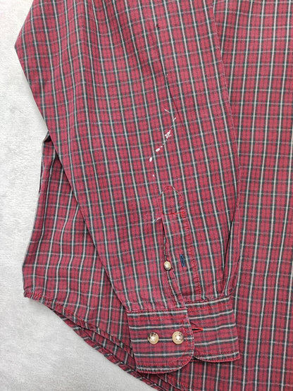 Vintage Wrangler Checked Long Sleeve Shirt Burgundy Red Men's Size XXL