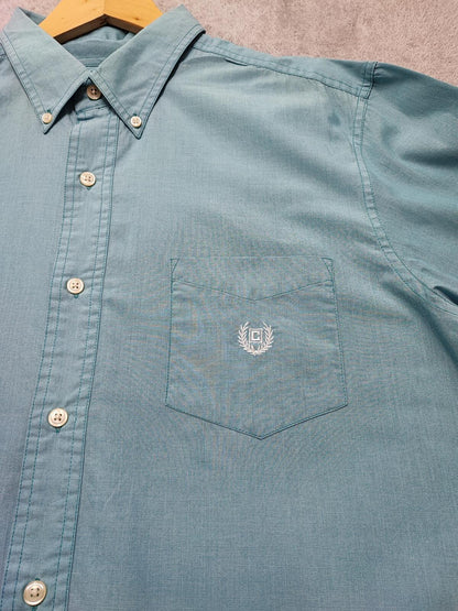 Vintage Chaps Plain Long Sleeve Shirt Turquoise Light Blue Men's Size XL