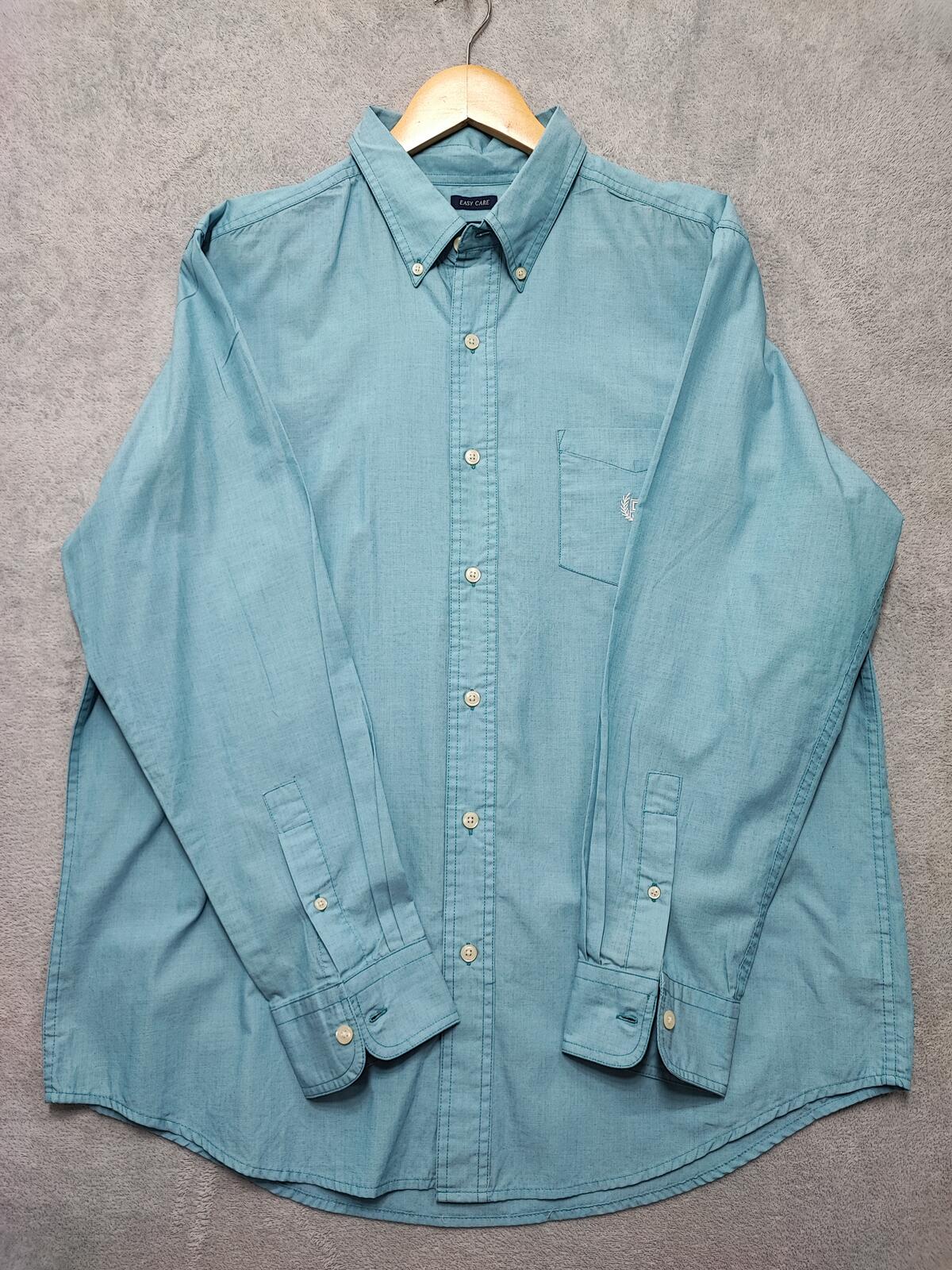 Vintage Chaps Plain Long Sleeve Shirt Turquoise Light Blue Men's Size XL