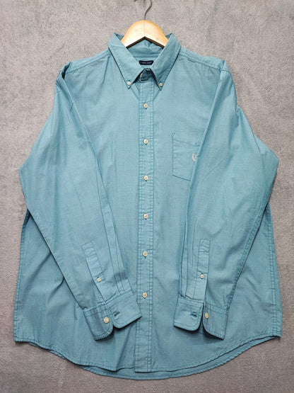 Vintage Chaps Plain Long Sleeve Shirt Turquoise Light Blue Men's Size XL