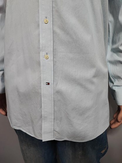 Vintage Tommy Hilfiger Striped Long Sleeve Shirt Blue White Size XL Oversized