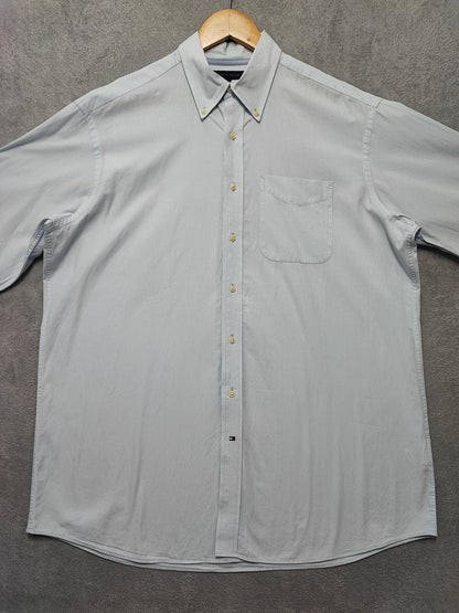 Vintage Tommy Hilfiger Striped Long Sleeve Shirt Blue White Size XL Oversized