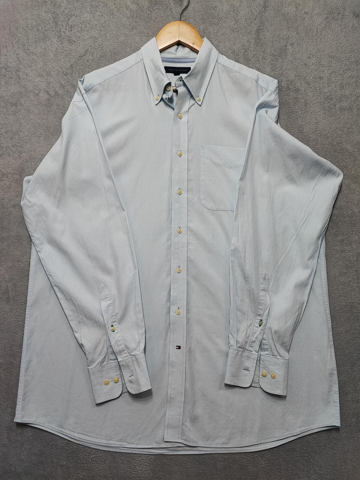 Vintage Tommy Hilfiger Striped Long Sleeve Shirt Blue White Size XL Oversized