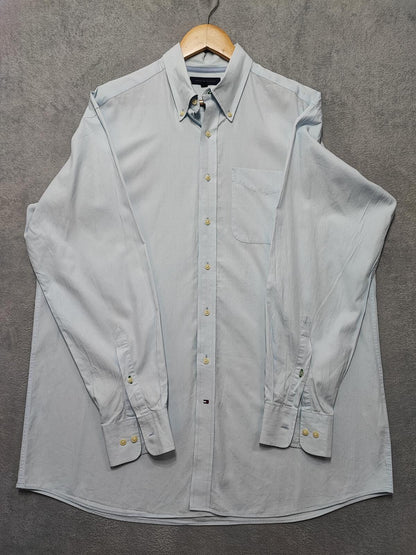 Vintage Tommy Hilfiger Striped Long Sleeve Shirt Blue White Size XL Oversized