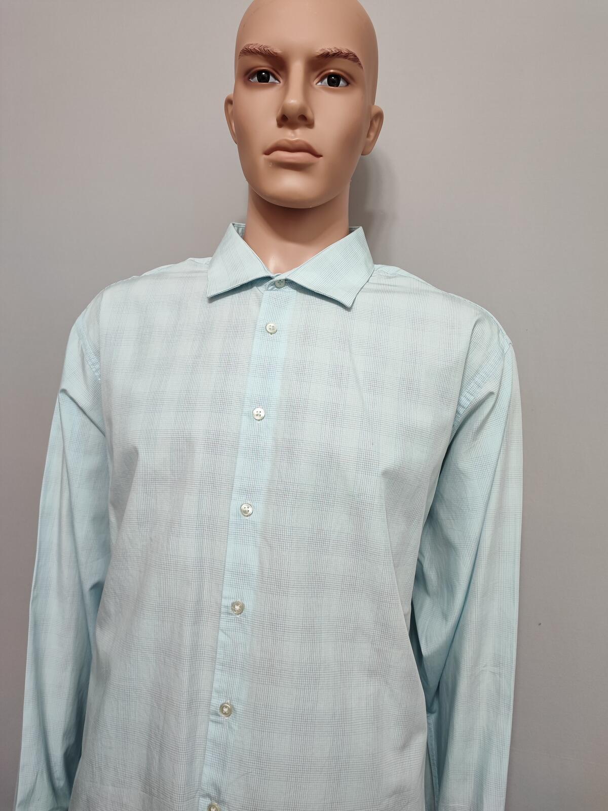 Vintage Calvin Klein Checked Long Sleeve Shirt Turquoise Pima Cotton Men's XXL