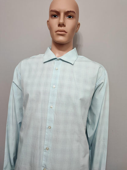 Vintage Calvin Klein Checked Long Sleeve Shirt Turquoise Pima Cotton Men's XXL