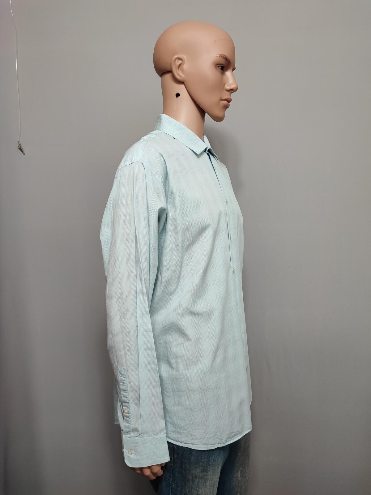Vintage Calvin Klein Checked Long Sleeve Shirt Turquoise Pima Cotton Men's XXL