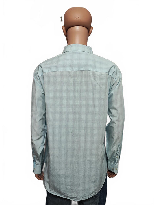 Vintage Calvin Klein Checked Long Sleeve Shirt Turquoise Pima Cotton Men's XXL