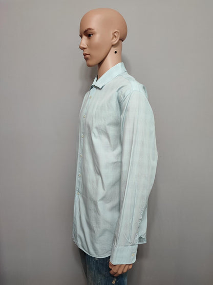 Vintage Calvin Klein Checked Long Sleeve Shirt Turquoise Pima Cotton Men's XXL