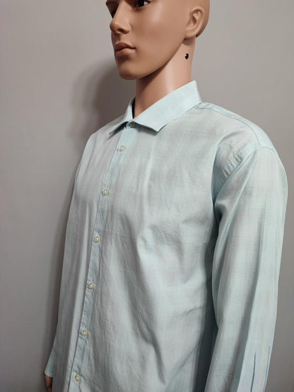 Vintage Calvin Klein Checked Long Sleeve Shirt Turquoise Pima Cotton Men's XXL
