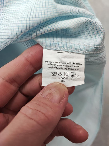 Vintage Calvin Klein Checked Long Sleeve Shirt Turquoise Pima Cotton Men's XXL