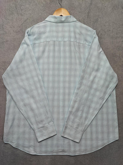Vintage Calvin Klein Checked Long Sleeve Shirt Turquoise Pima Cotton Men's XXL