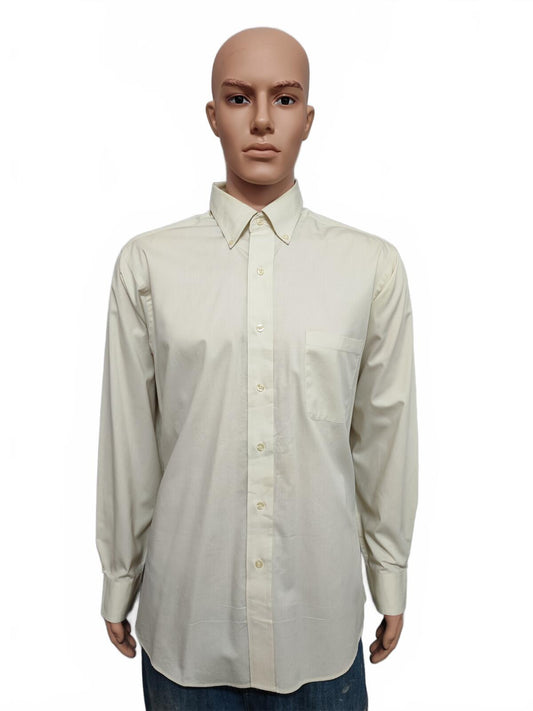 Vintage Chaps Plain Cream Long Sleeve Easy Care Shirt Men Size XL