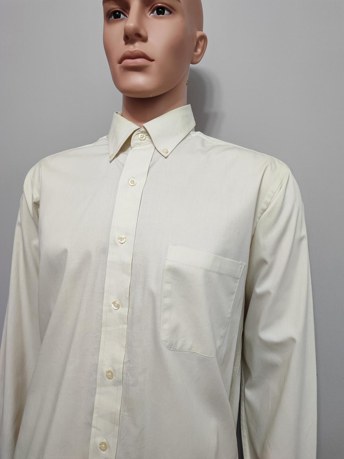 Vintage Chaps Plain Cream Long Sleeve Easy Care Shirt Men Size XL