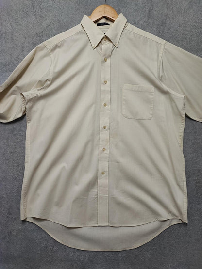 Vintage Chaps Plain Cream Long Sleeve Easy Care Shirt Men Size XL