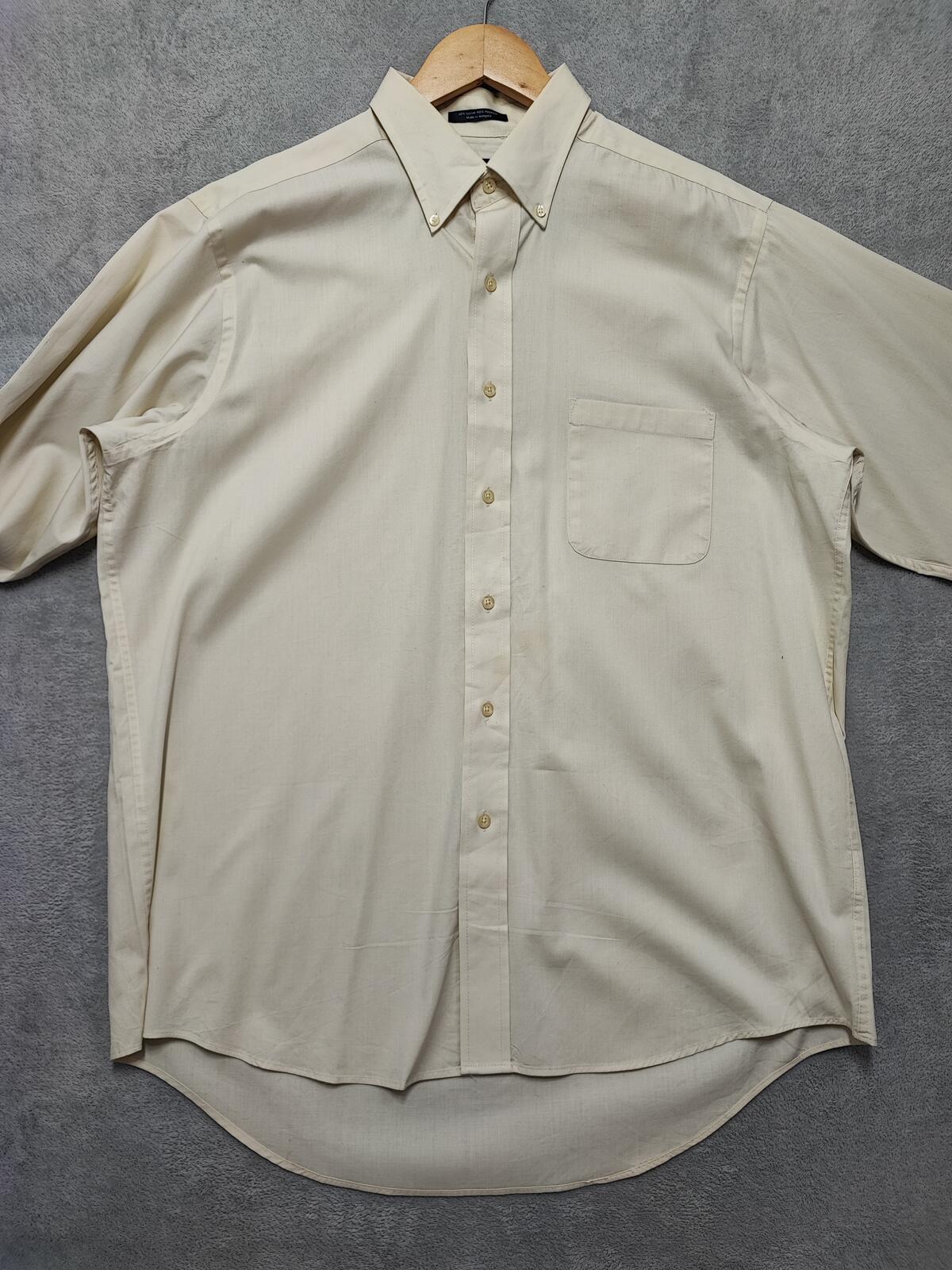 Vintage Chaps Plain Cream Long Sleeve Easy Care Shirt Men Size XL