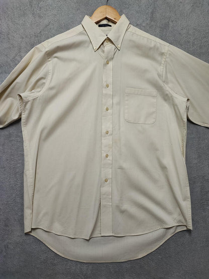 Vintage Chaps Plain Cream Long Sleeve Easy Care Shirt Men Size XL