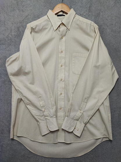 Vintage Chaps Plain Cream Long Sleeve Easy Care Shirt Men Size XL