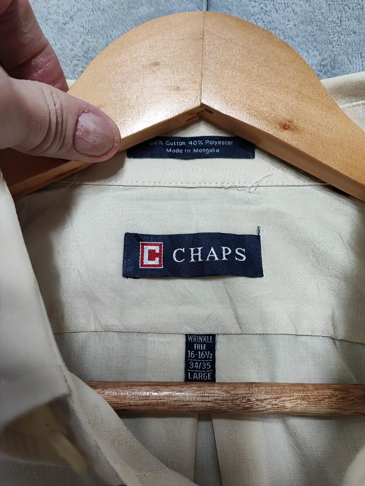 Vintage Chaps Plain Cream Long Sleeve Easy Care Shirt Men Size XL