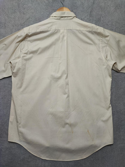 Vintage Chaps Plain Cream Long Sleeve Easy Care Shirt Men Size XL