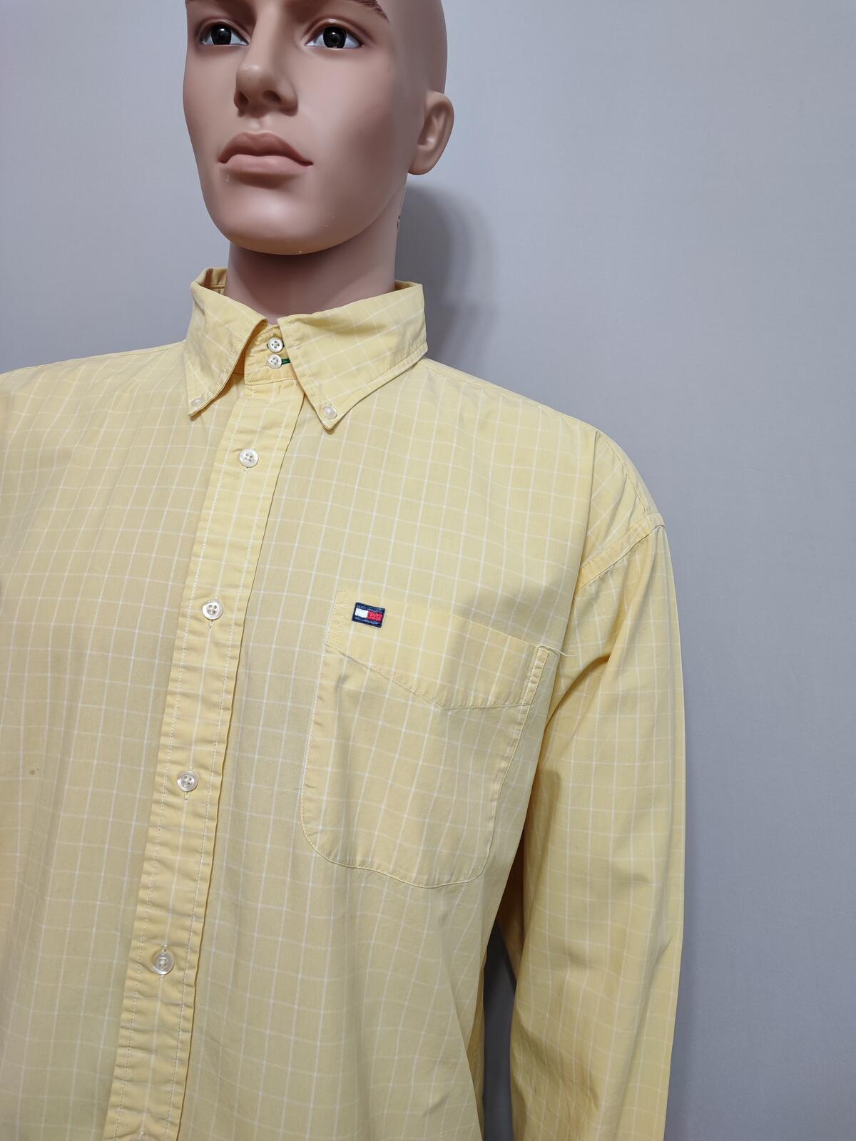 Vintage Tommy Hilfiger Checked Long Sleeve Shirt Yellow Men Size XXL Big & Tall