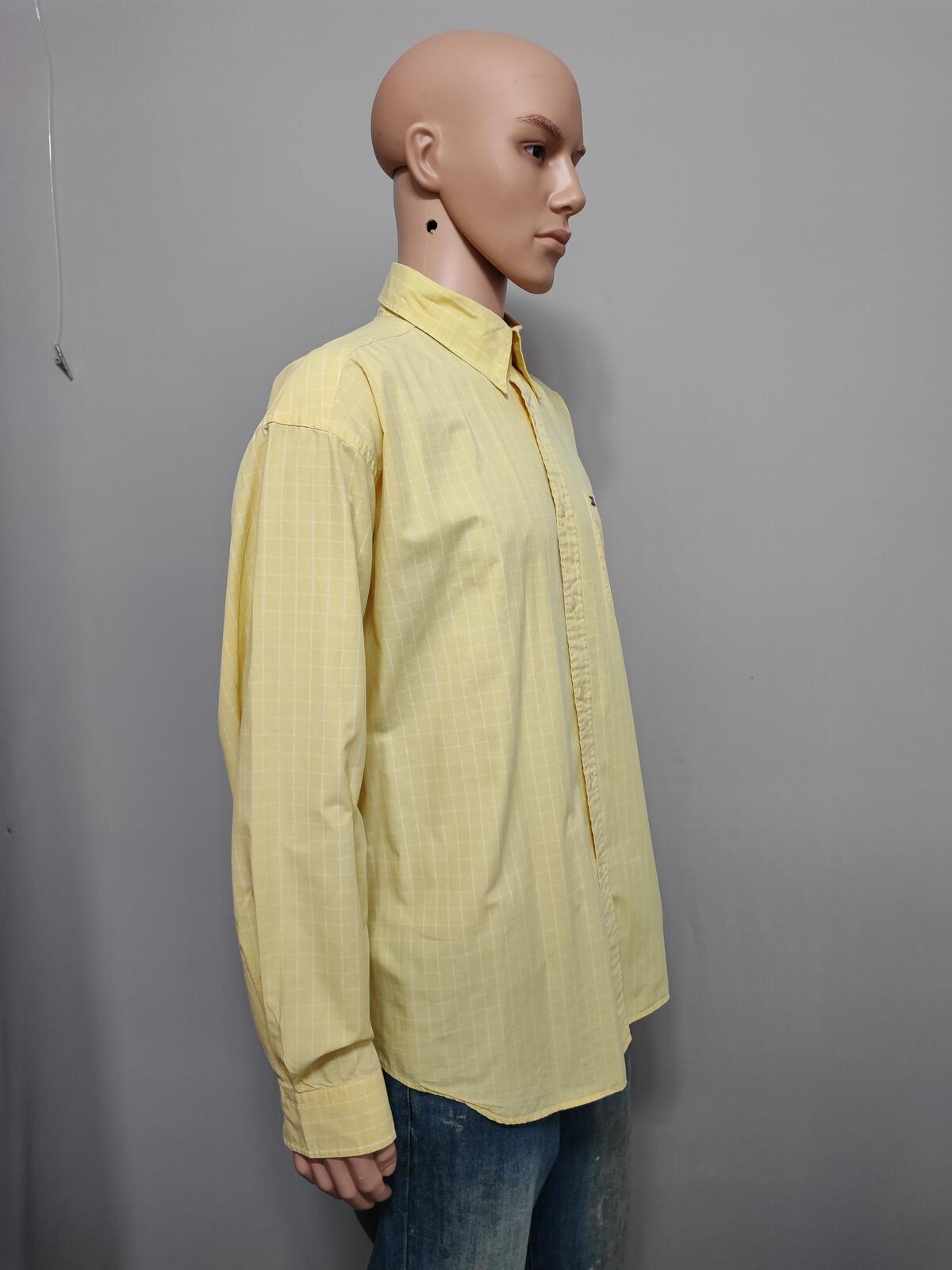 Vintage Tommy Hilfiger Checked Long Sleeve Shirt Yellow Men Size XXL Big & Tall