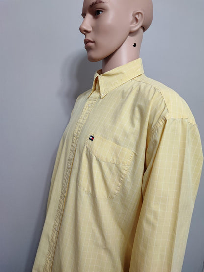 Vintage Tommy Hilfiger Checked Long Sleeve Shirt Yellow Men Size XXL Big & Tall
