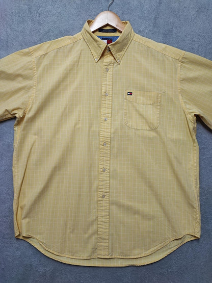 Vintage Tommy Hilfiger Checked Long Sleeve Shirt Yellow Men Size XXL Big & Tall