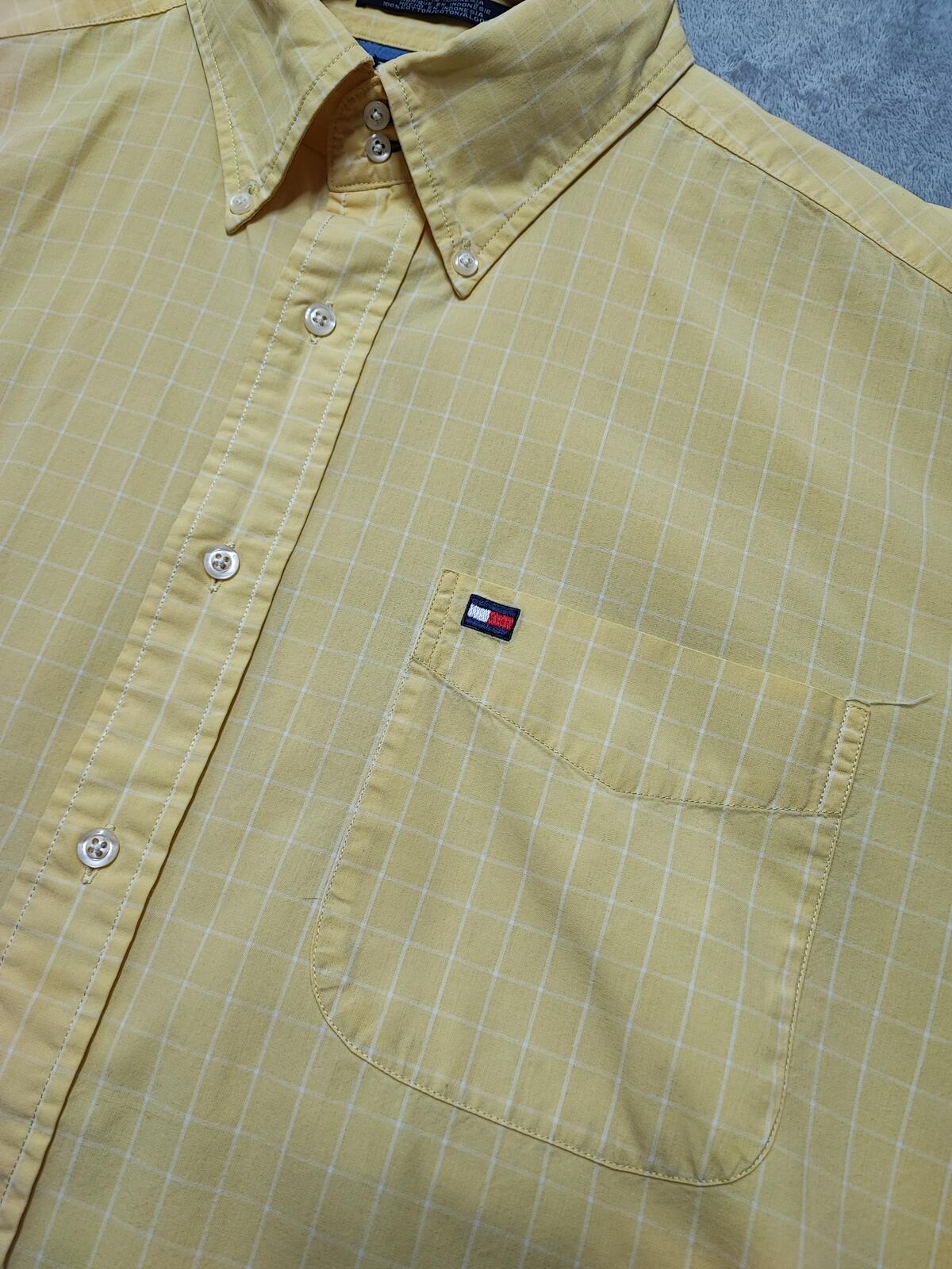 Vintage Tommy Hilfiger Checked Long Sleeve Shirt Yellow Men Size XXL Big & Tall