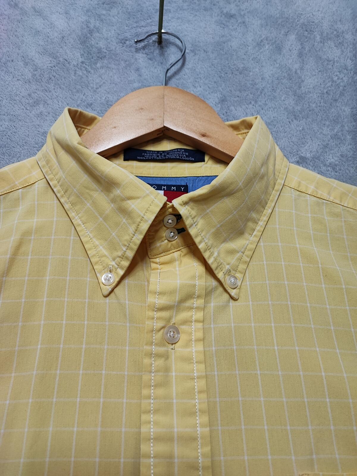 Vintage Tommy Hilfiger Checked Long Sleeve Shirt Yellow Men Size XXL Big & Tall