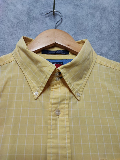 Vintage Tommy Hilfiger Checked Long Sleeve Shirt Yellow Men Size XXL Big & Tall