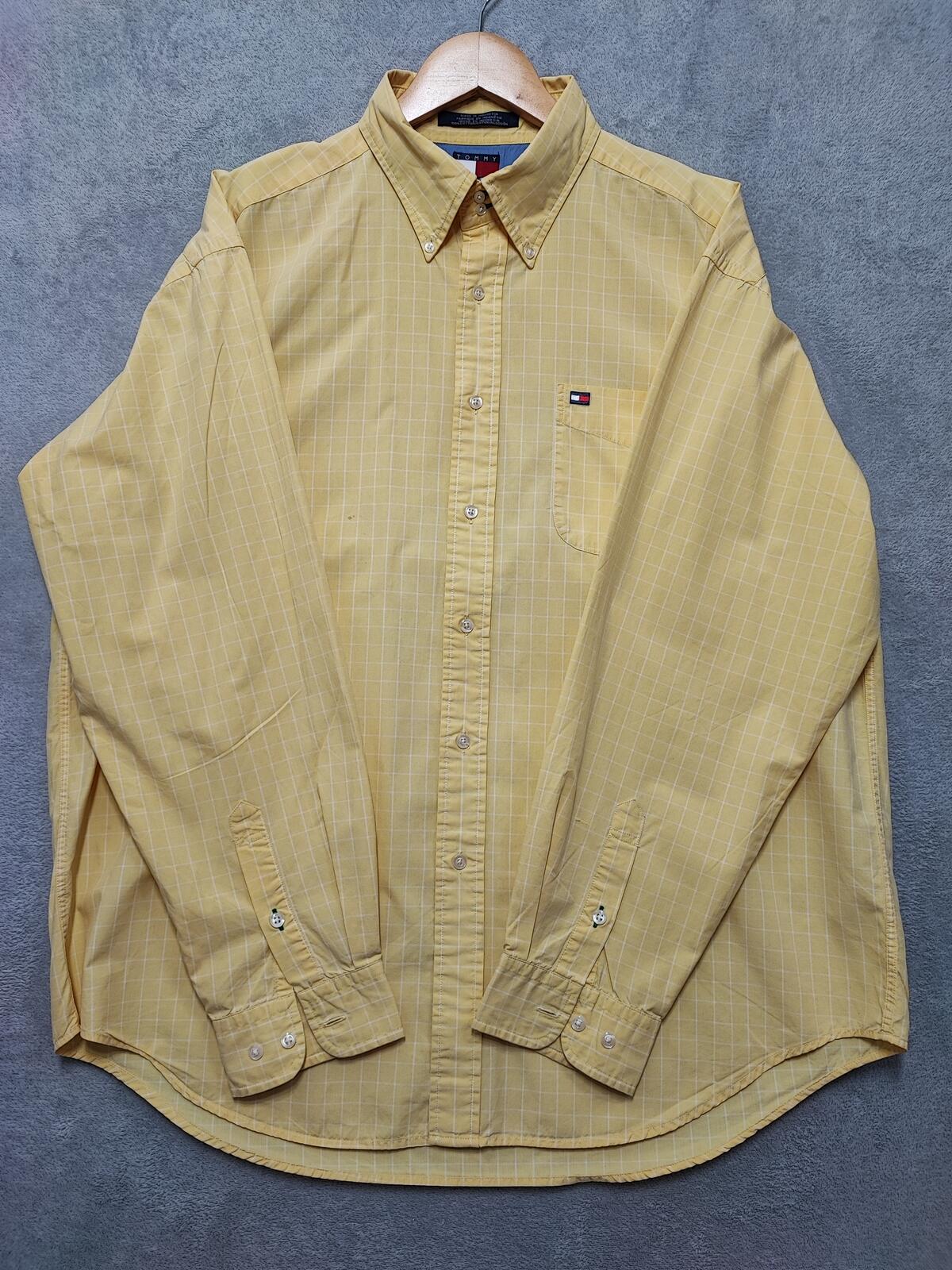 Vintage Tommy Hilfiger Checked Long Sleeve Shirt Yellow Men Size XXL Big & Tall