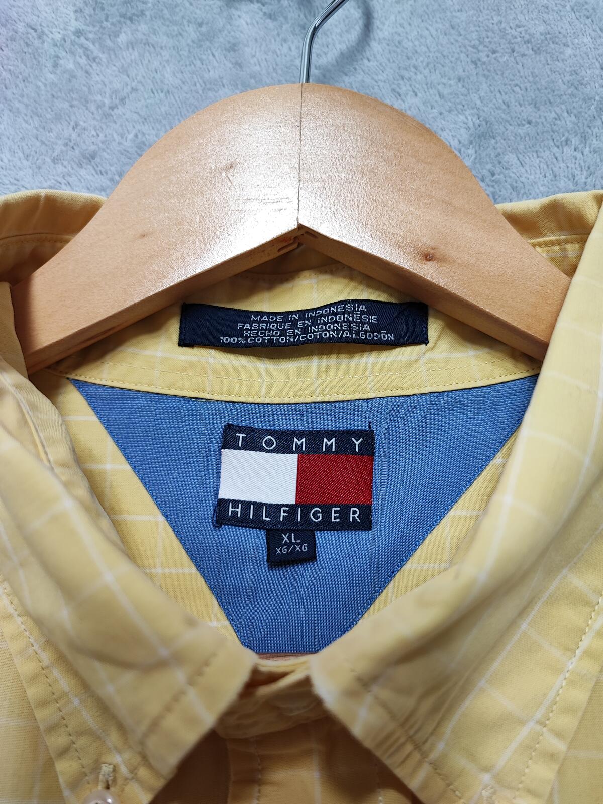 Vintage Tommy Hilfiger Checked Long Sleeve Shirt Yellow Men Size XXL Big & Tall