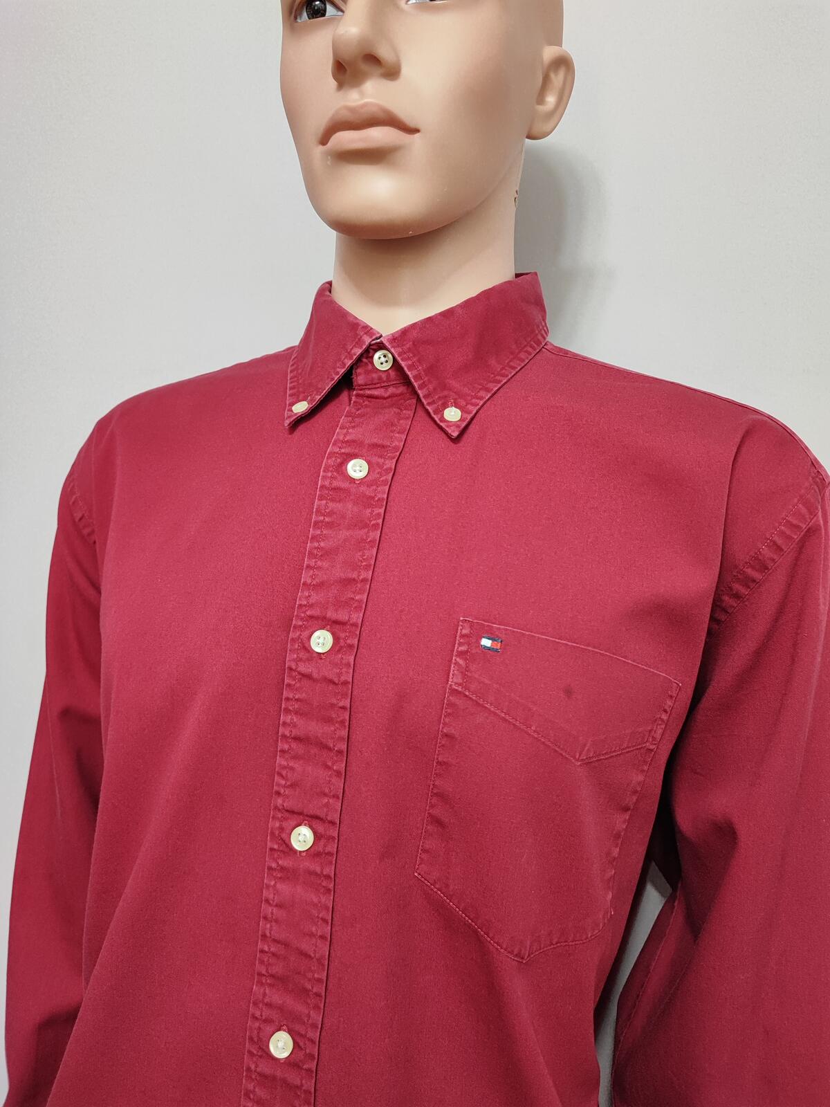 Vintage Tommy Hilfiger Plain Long Sleeve Shirt Vibrant Red Men's Size XL