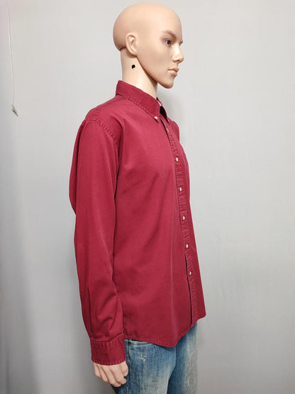 Vintage Tommy Hilfiger Plain Long Sleeve Shirt Vibrant Red Men's Size XL
