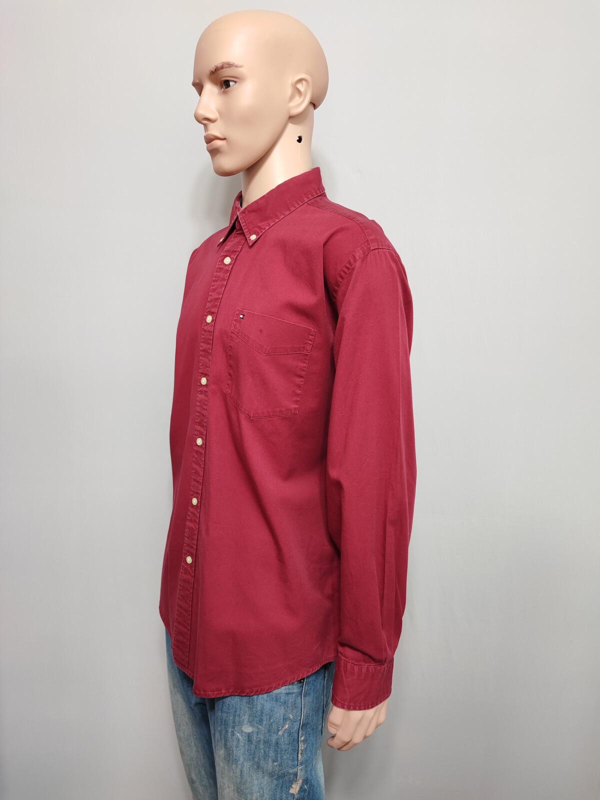 Vintage Tommy Hilfiger Plain Long Sleeve Shirt Vibrant Red Men's Size XL