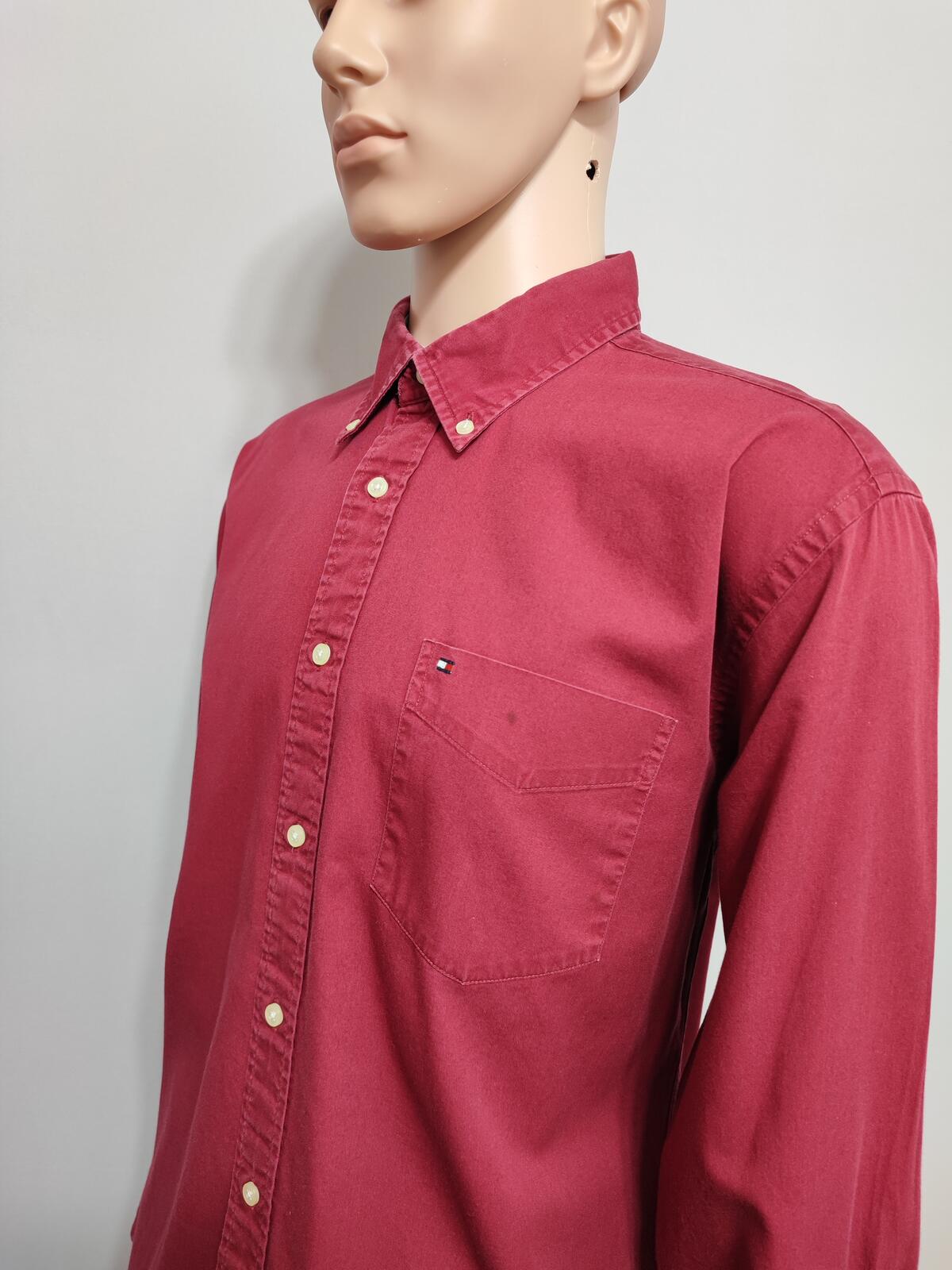 Vintage Tommy Hilfiger Plain Long Sleeve Shirt Vibrant Red Men's Size XL
